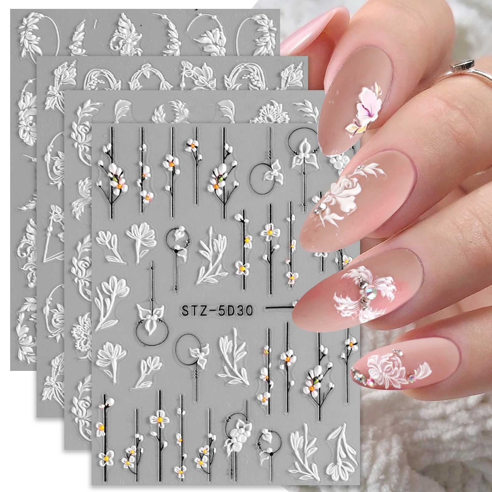 JMEOWIO patrones florales autoadhesivos para uñas, facil aplicacion y cambio rapido.