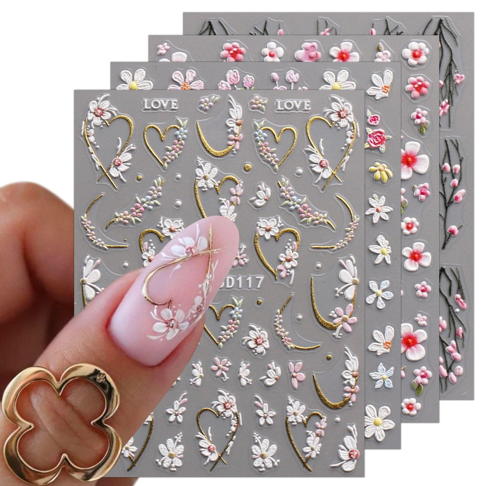 Pegatinas JMEOWIO de flores 3D para uñas, diseño llamativo.
