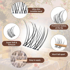 Close-up of JMS&JMS Venus invisible band lash clusters for seamless lines