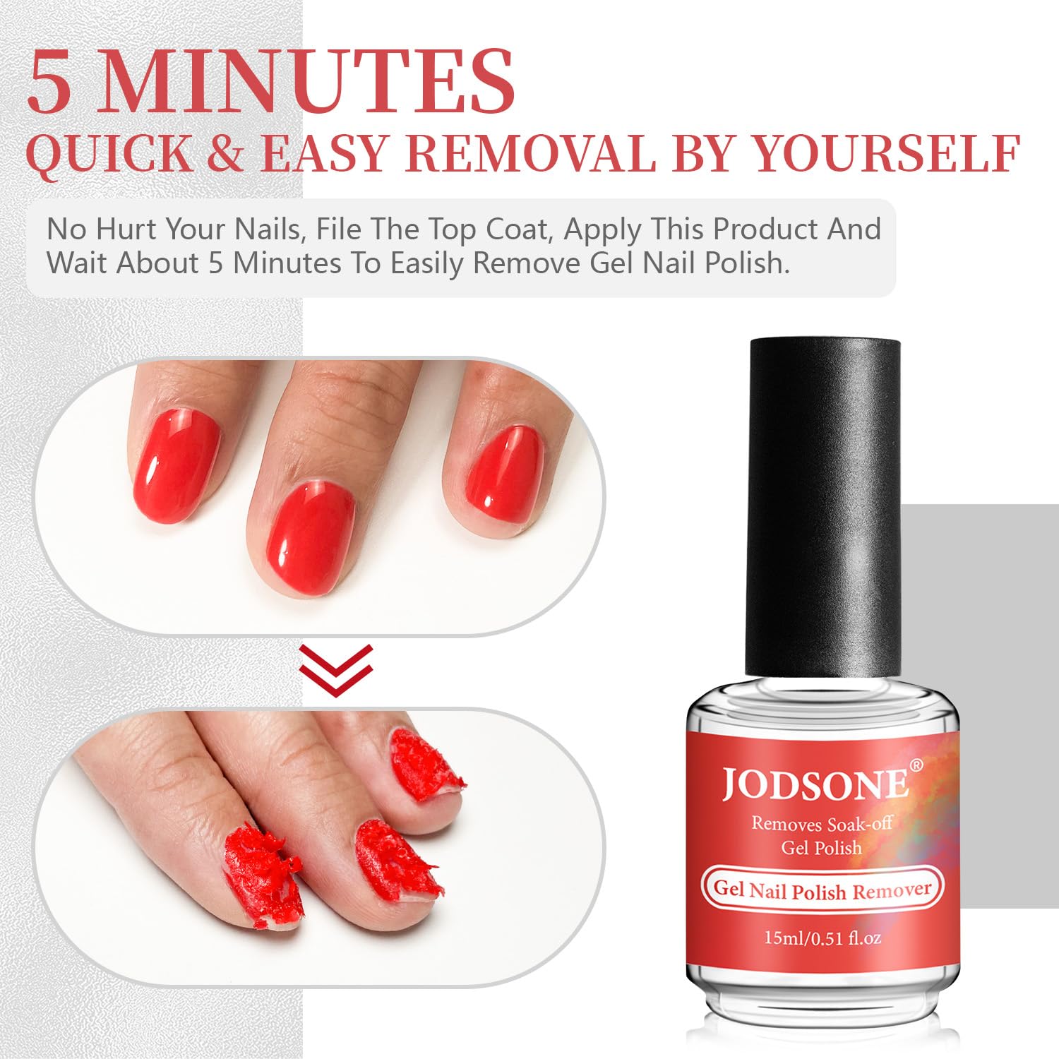 JODSONE remover gel, tiempo de espera de 3-5 minutos para liberar el gel.