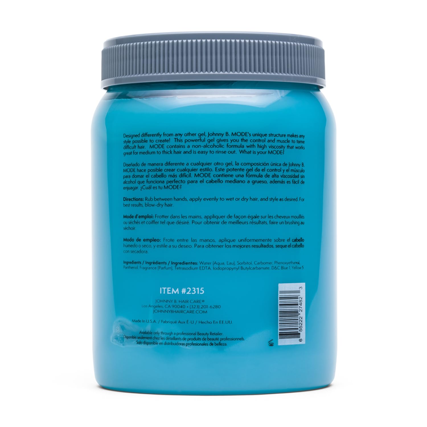 JOHNNY B. Mode gel-sin-alcohol cuida la fibra capilar.