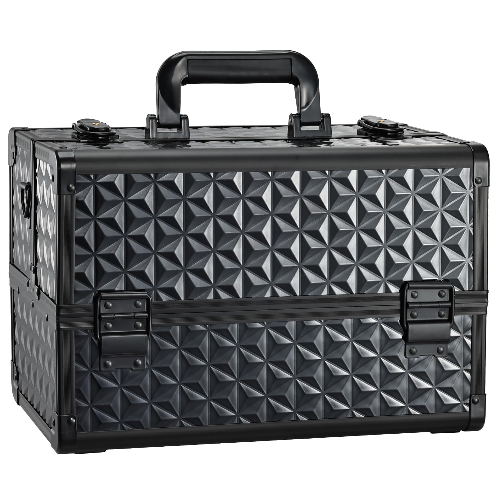 Joligrace maletín de maquillaje con estilo diamante negro ideal para transporte elegante