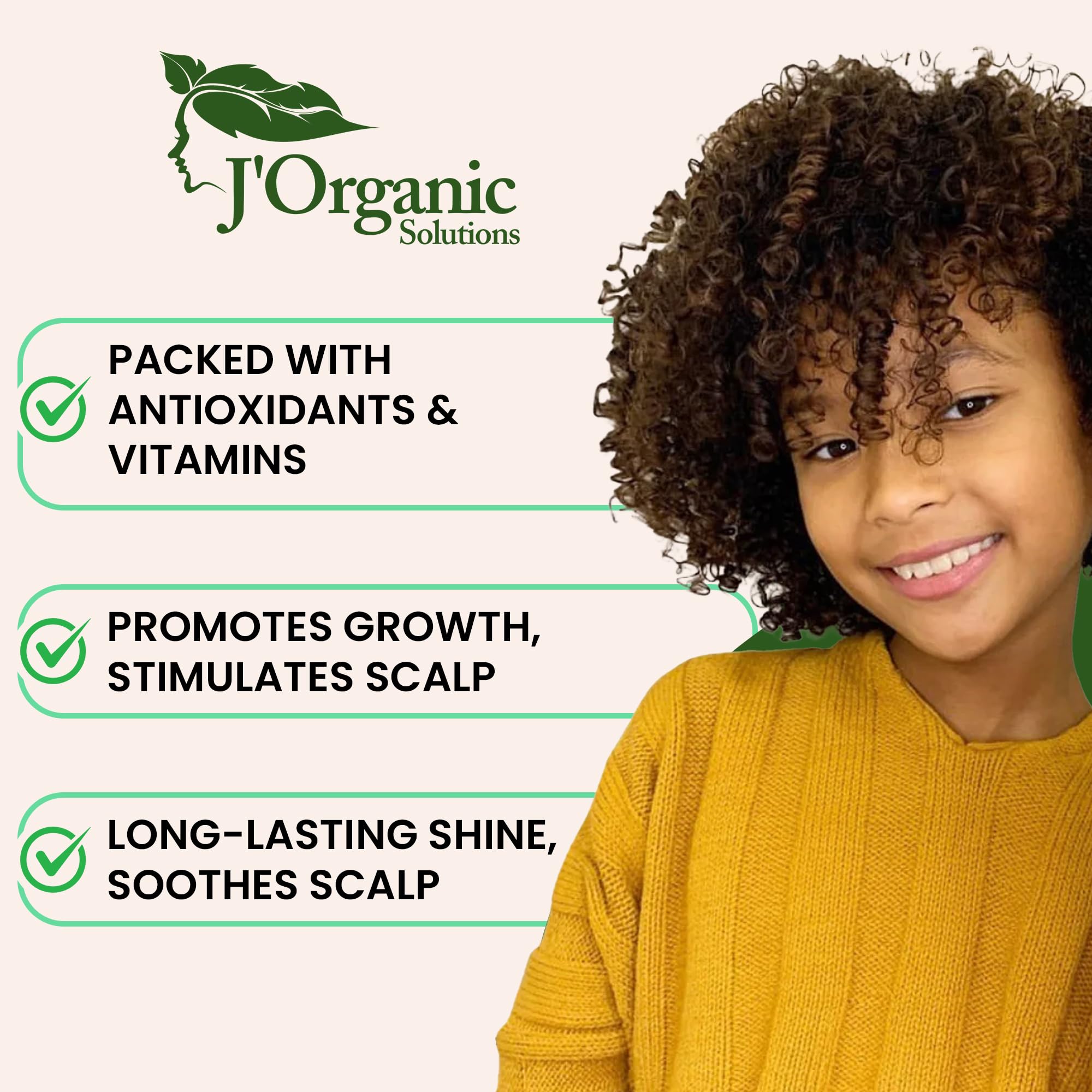 J'Organic Solutions Textura ligera para cabello infantil sin grasa.