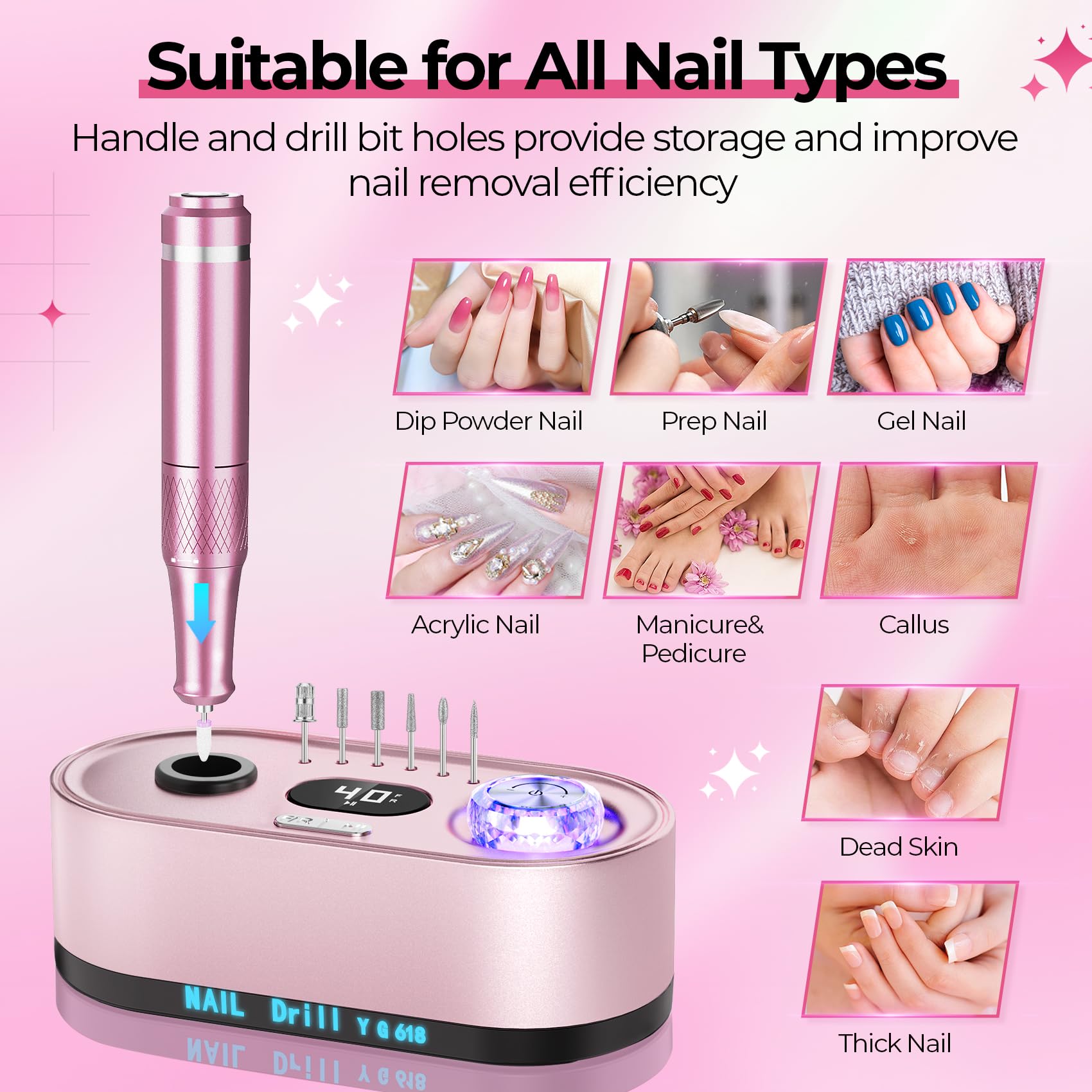 Diseño compacto JOSGLOI con almacenamiento para brocas.