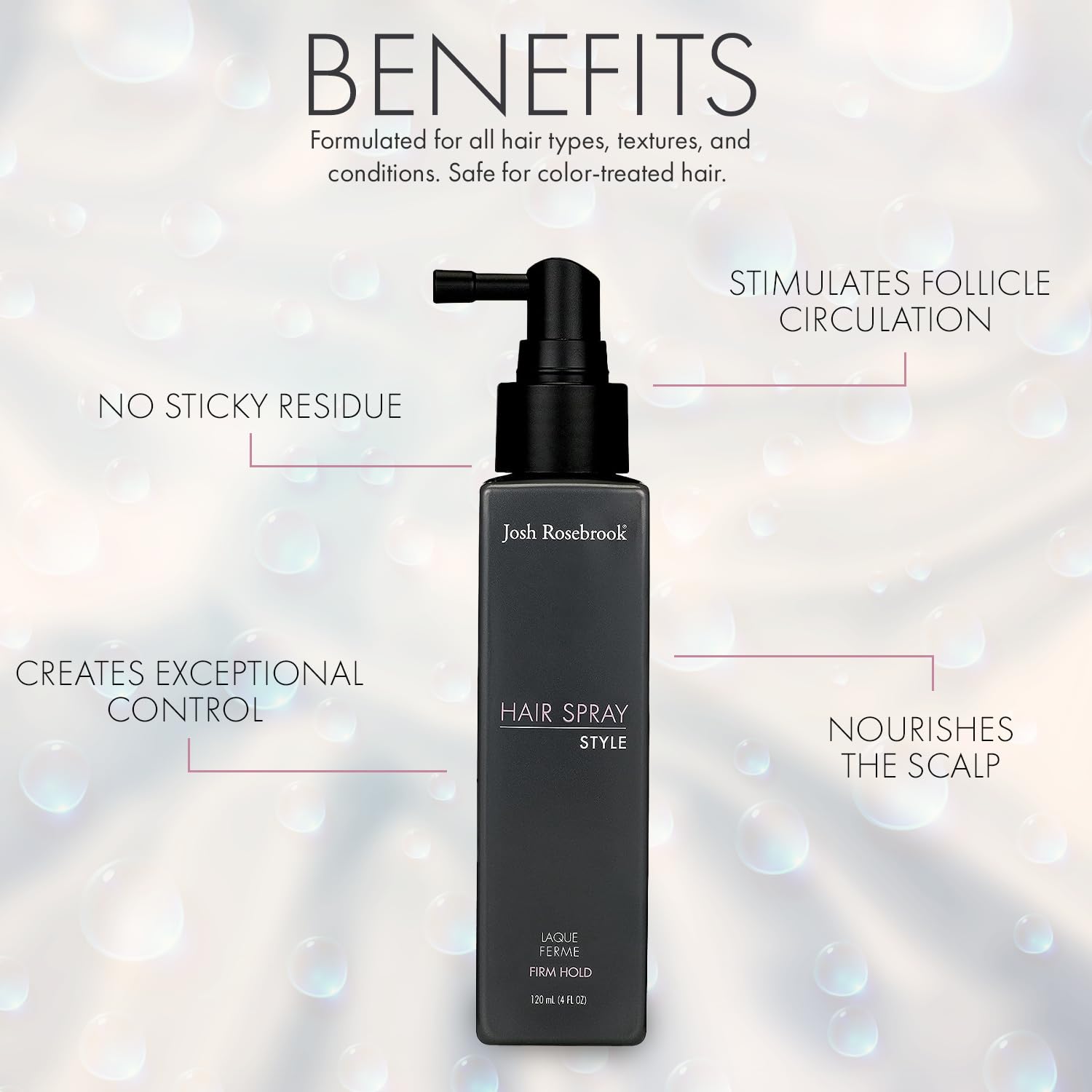 Josh Rosebrook Spray Fijador, uso: fijación invisible para peinados duraderos.