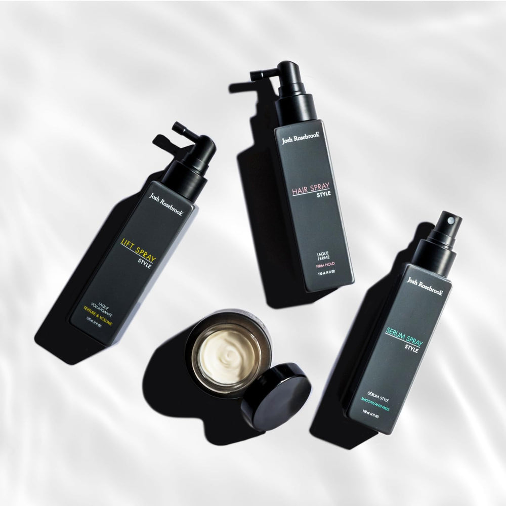 Josh Rosebrook Spray Fijador, envase premium con experiencia de cuidado.