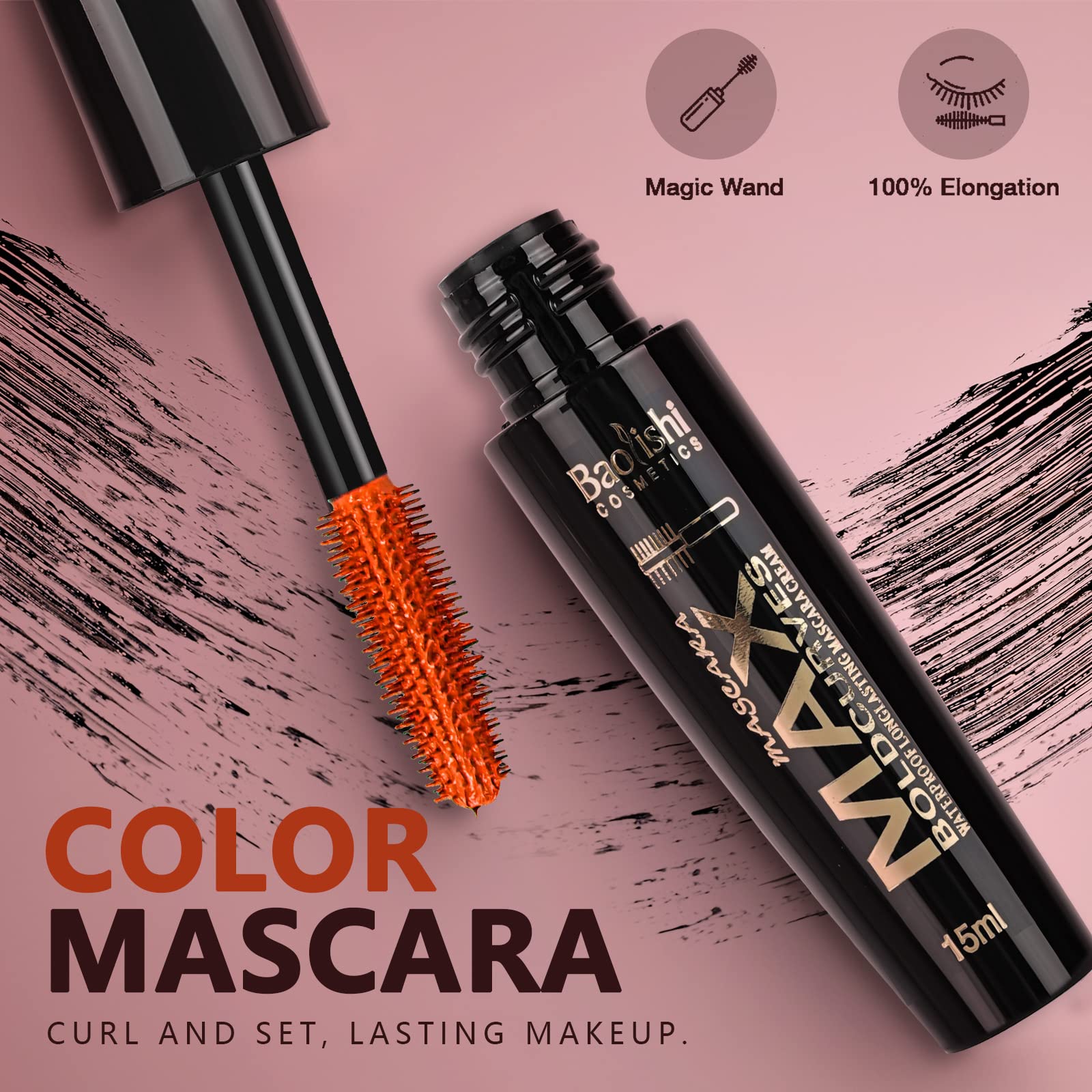 Joyeee Mascara Colorida morado: volumen y curva para pestañas largas.