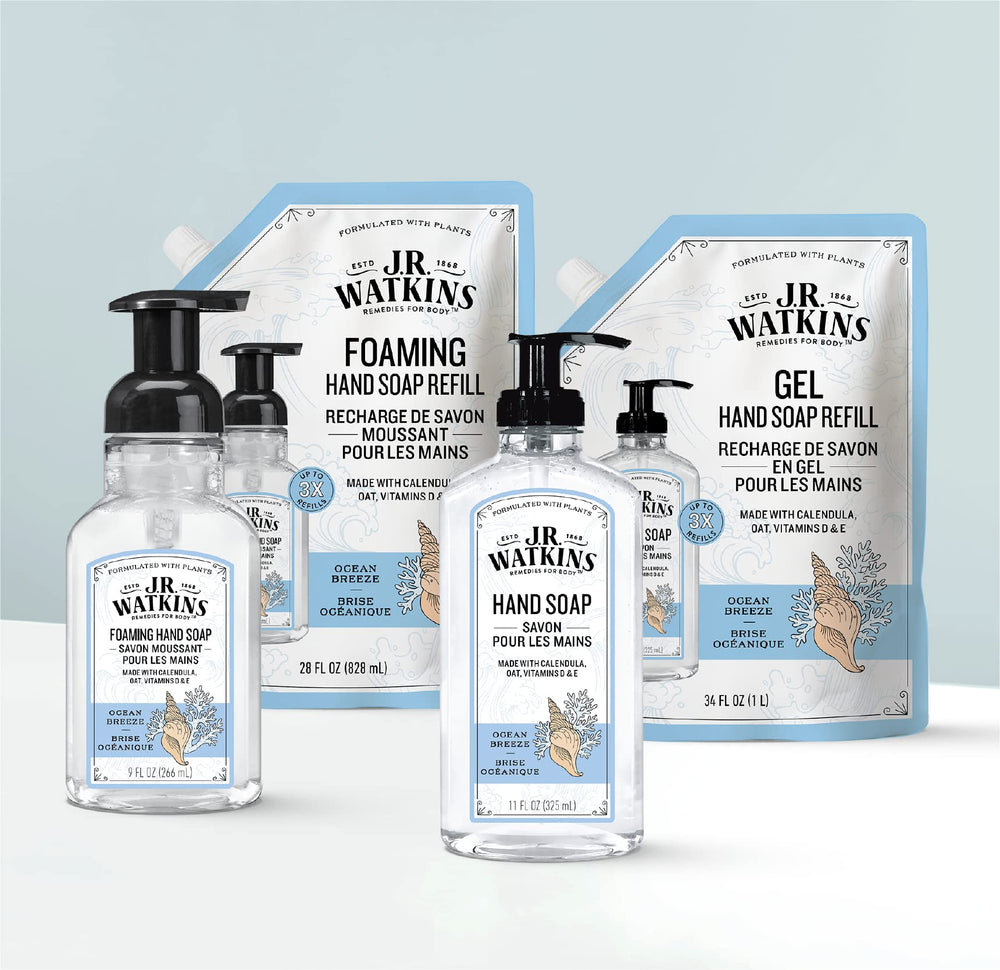 Ingredientes base vegetal de J.R. Watkins para limpieza higiénica suave.