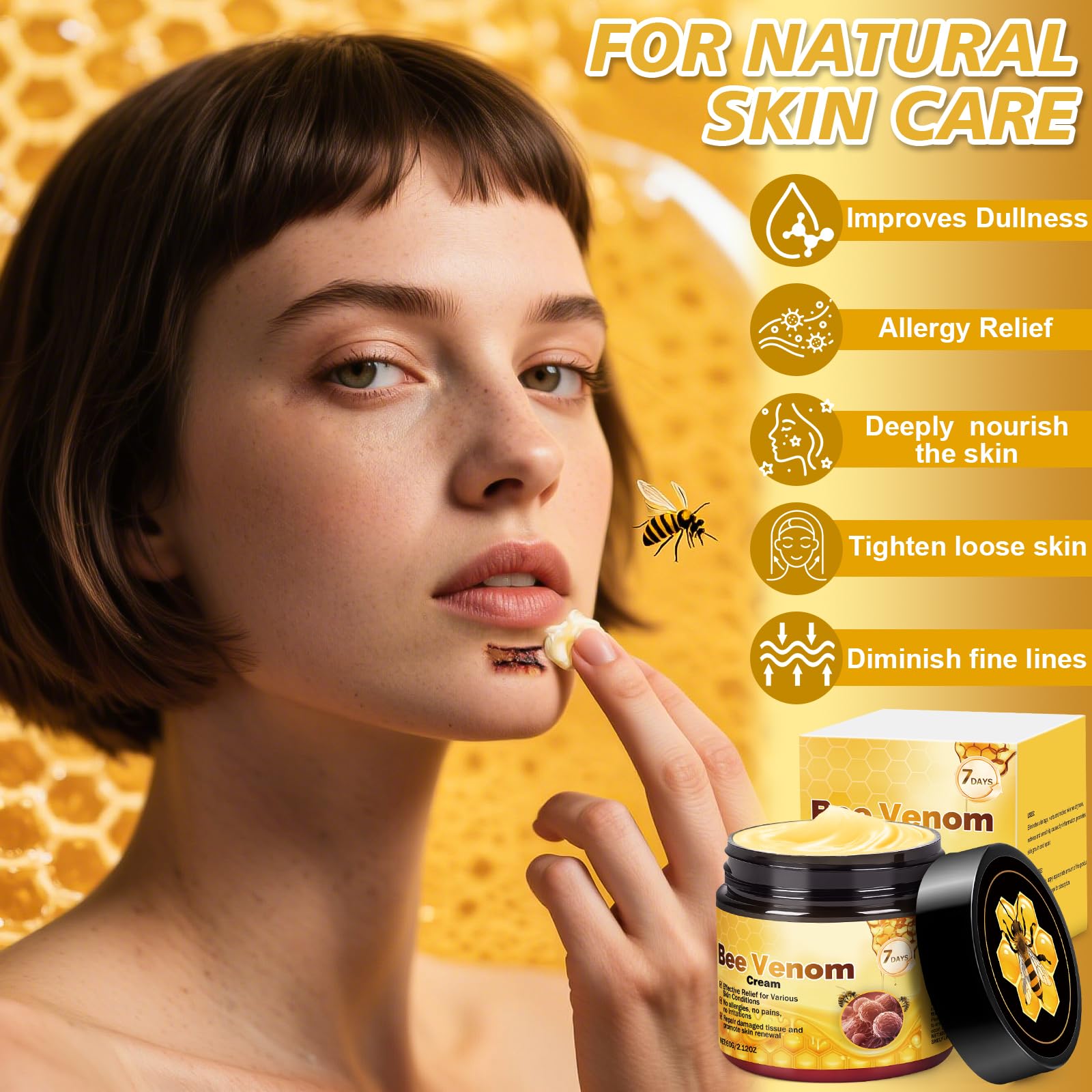 Aplicación rostro con JUANCHI veneno de abeja para una piel radiante.