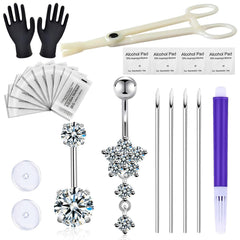 Judero kit de piercing ombligo 16 piezas, conjunto para perforaciones caseras seguras.