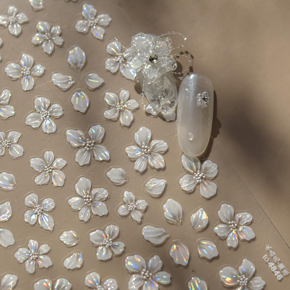 Pegatinas Juggssa para uñas con flores blancas, fáciles de aplicar en uñas naturales
