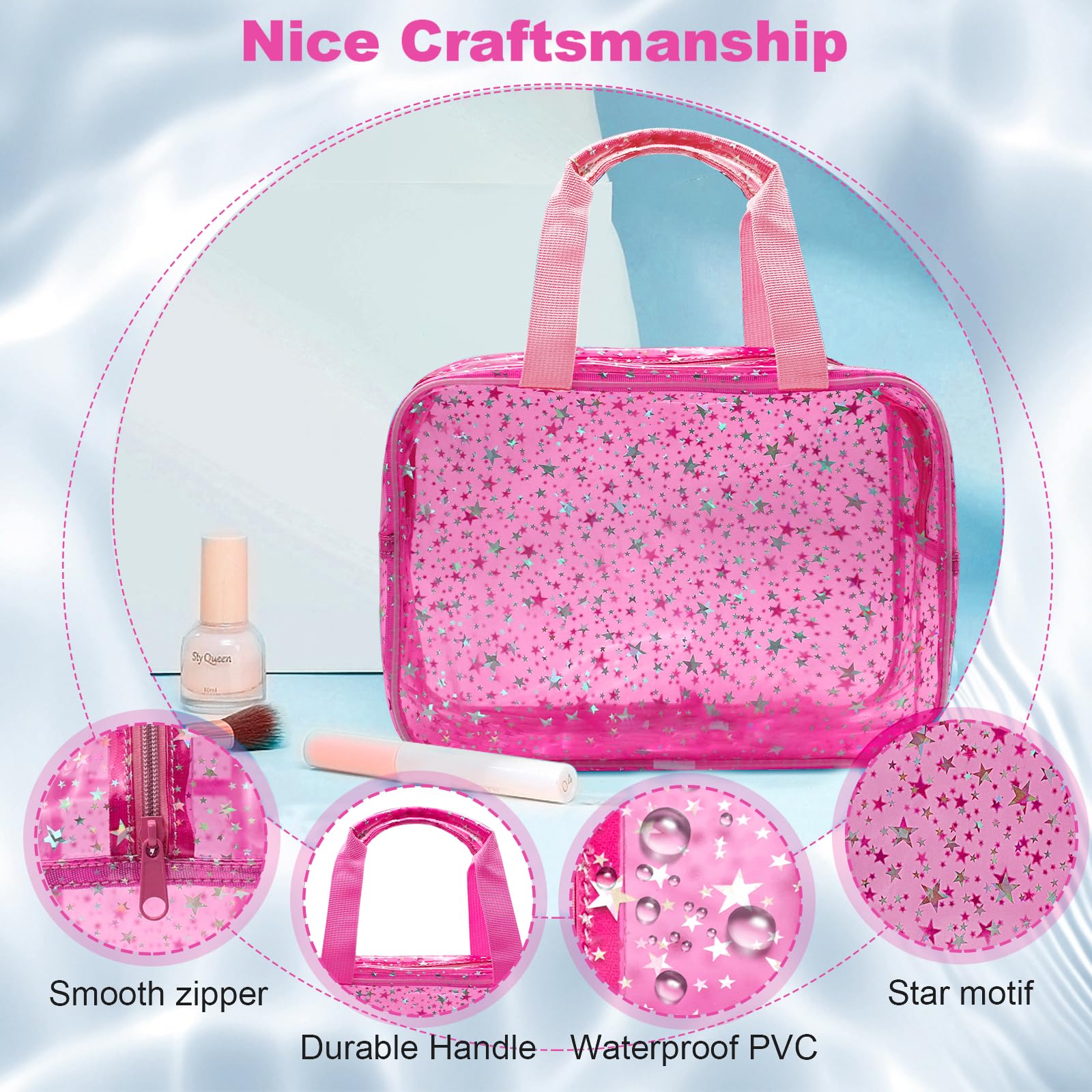 Junesters bolsa de maquillaje resistente al agua de PVC y fácil limpieza