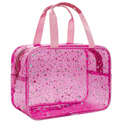 Junesters bolsa maquillaje transparente con estrellas rojas para ver tus productos de un vistazo