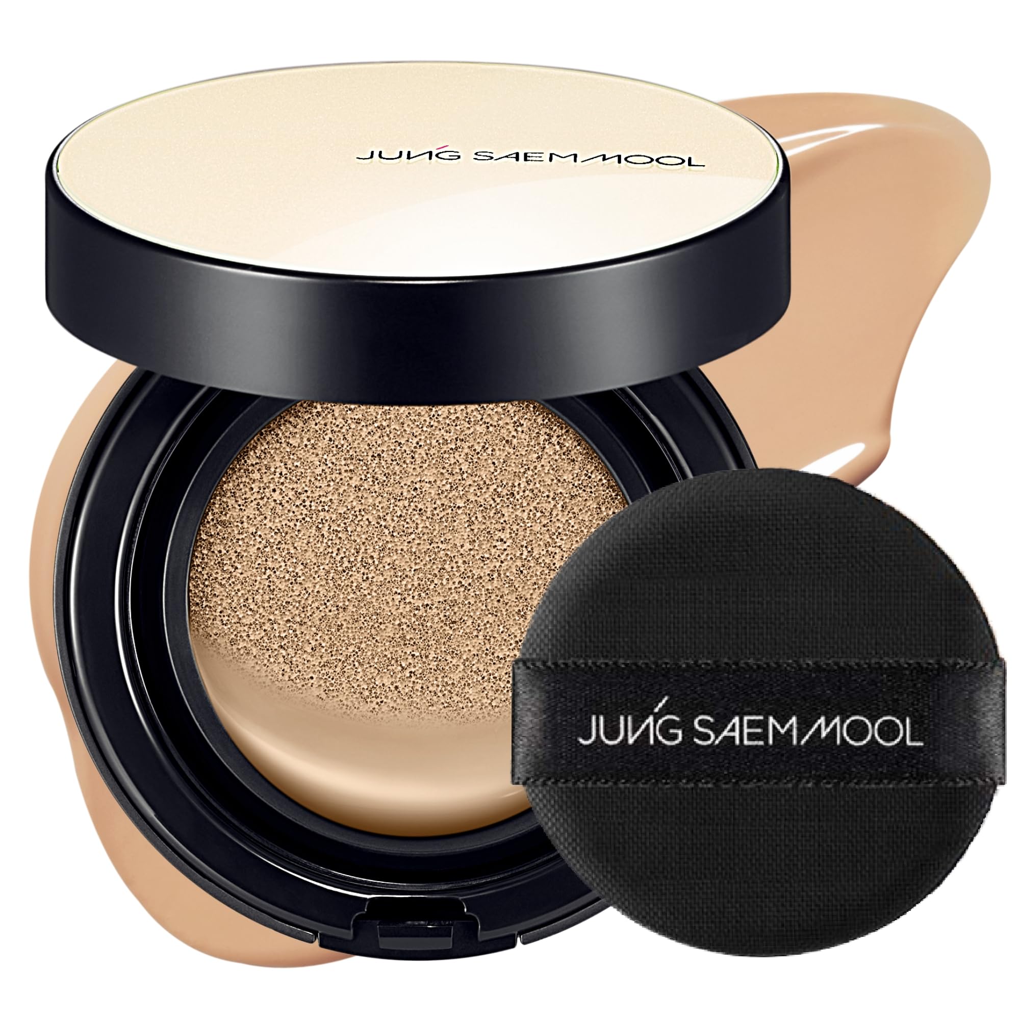 Jung Saem Mool Essential Skin Nuder Cushion, empaque cercano y acabado natural para uso diario.