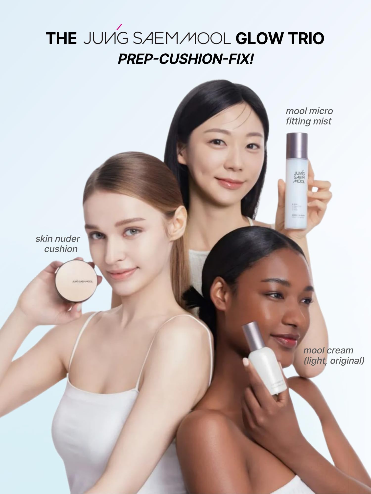 Jung Saem Mool Essential Skin Nuder Cushion, textura ligera ideal para piel sensible.