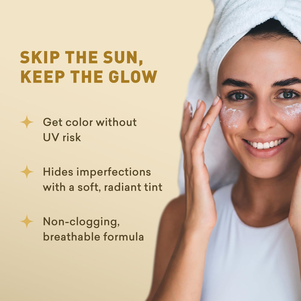 Just Nutritive bronceado sin manchas, tono natural en rostro.