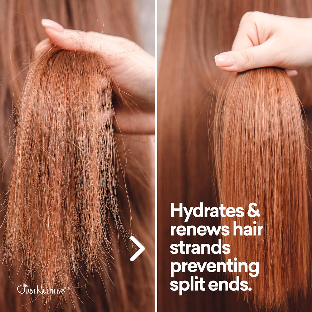 Just Nutritive Shampoing, avant/après — cuir chevelu sain et cheveux plus denses.