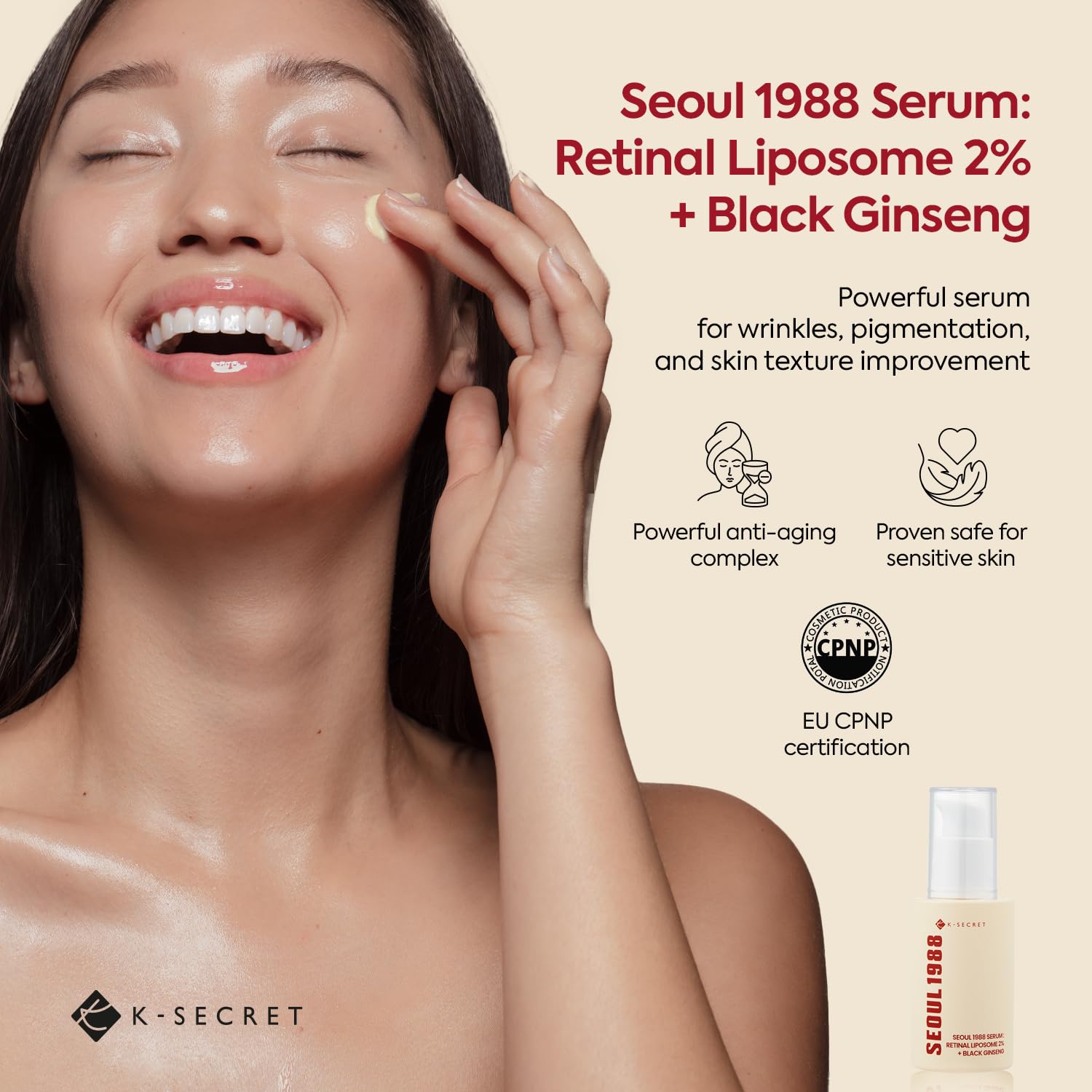 Texture fluide du Sérum Rétinal K-SECRET SEOUL 1988, pénètre rapidement.