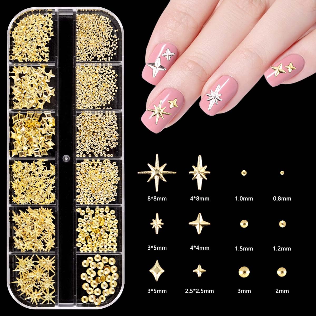 KACHIMOO perlas planas en oro para uñas, acabado elegante.