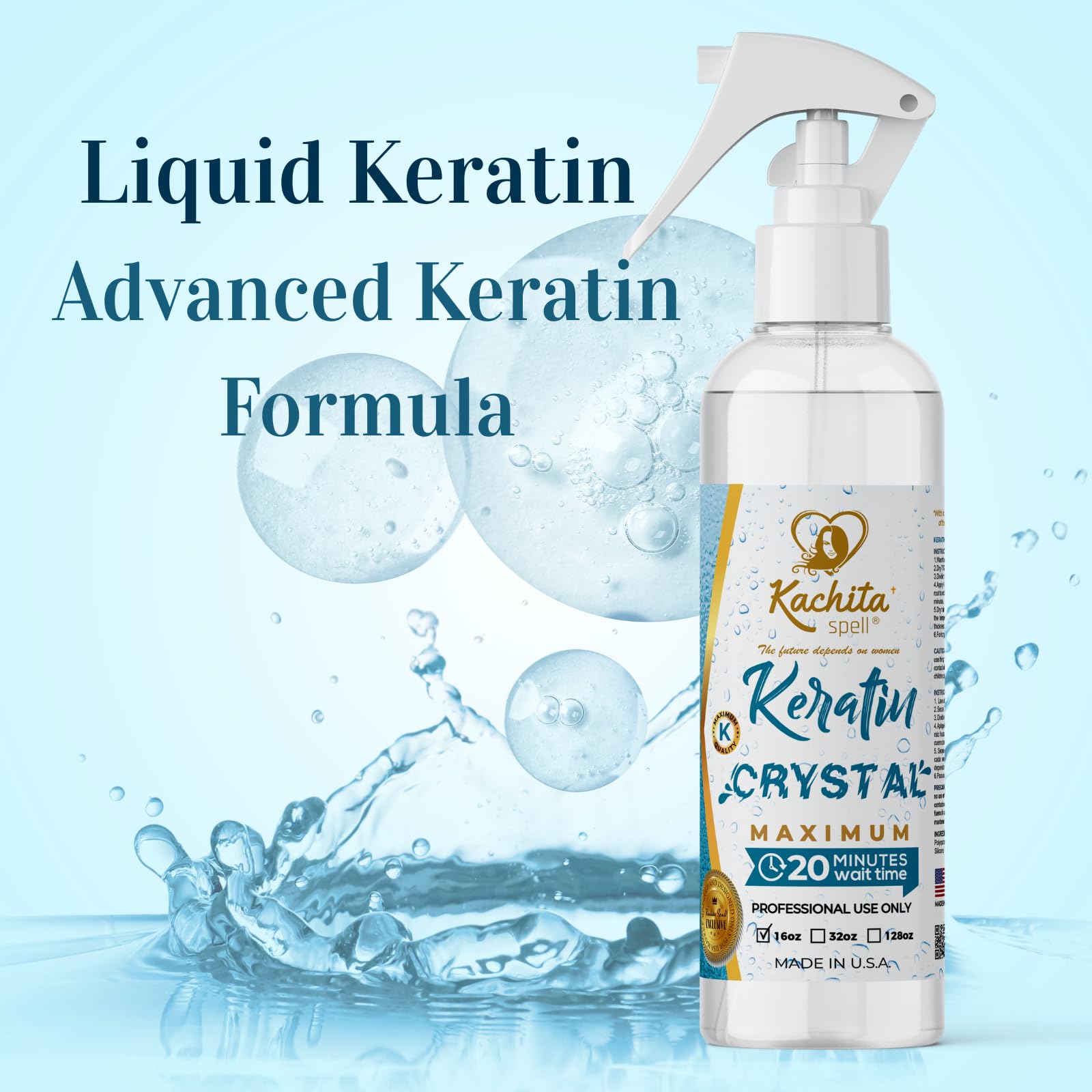 Kachita Spell Keratin Crystal, aplicación uniforme gracias al atomizador para resultados consistentes.