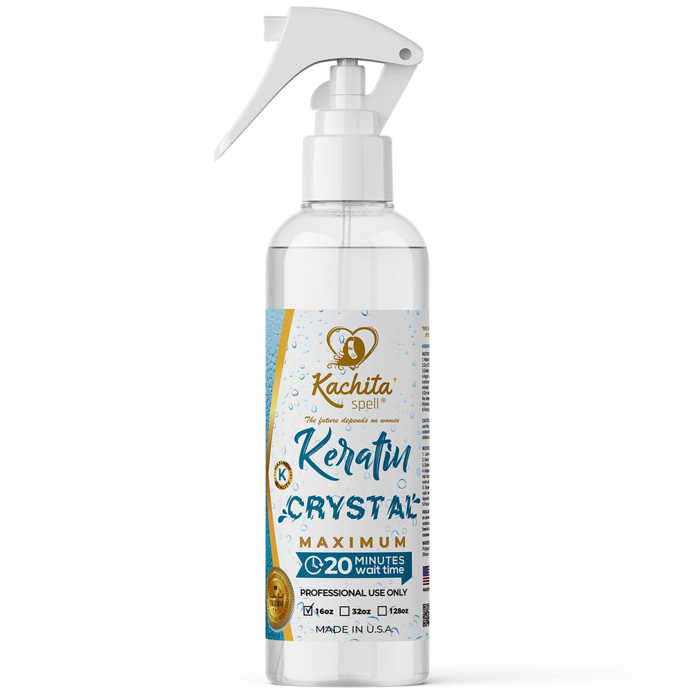 Kachita Spell Keratin Crystal, botella-atomizador para aplicación uniforme y cobertura suave.