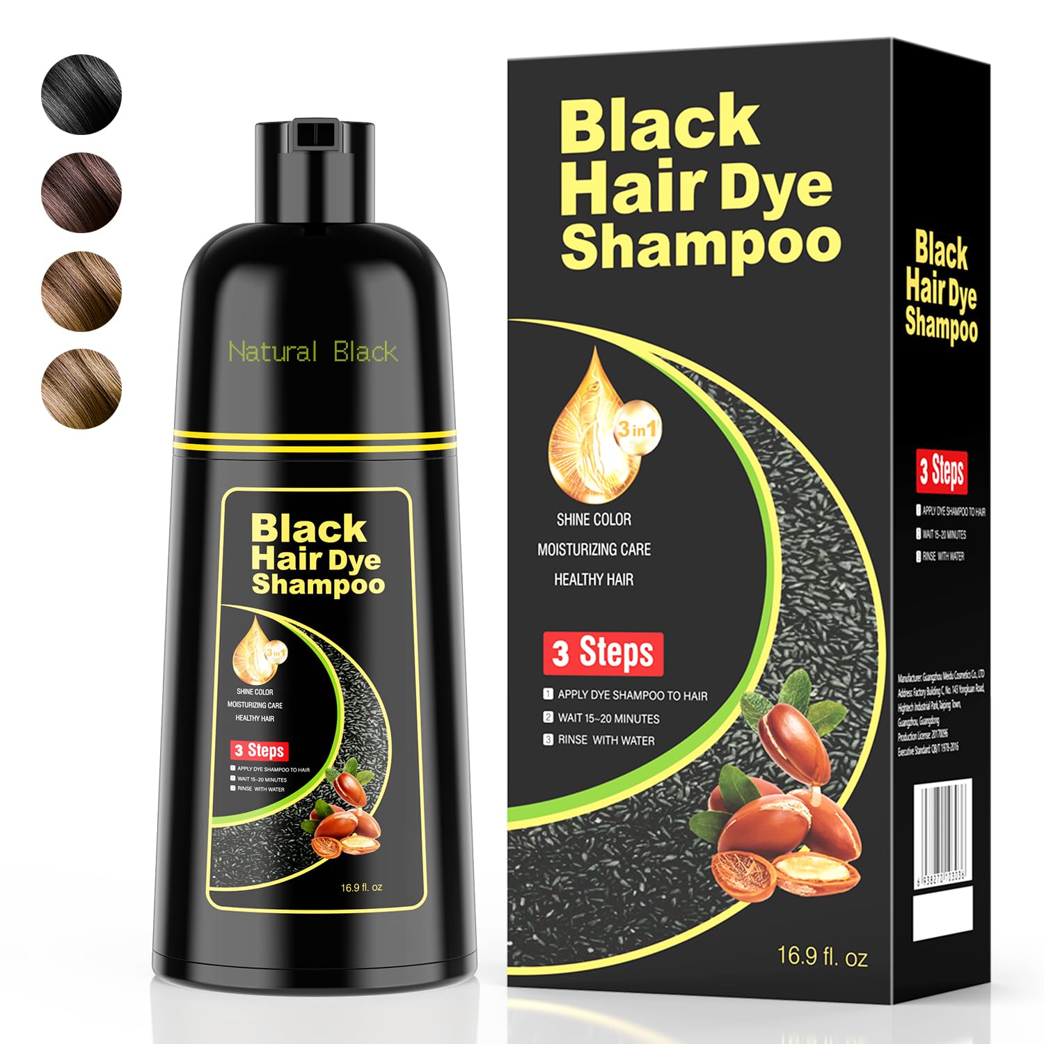 KAISASA champú tintura negro en botella para cobertura de canas suave