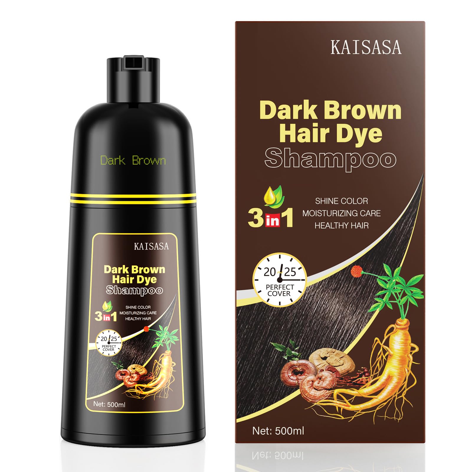 KAISASA champú tintura 3 en 1 en botella 500 ml para cubrir canas.