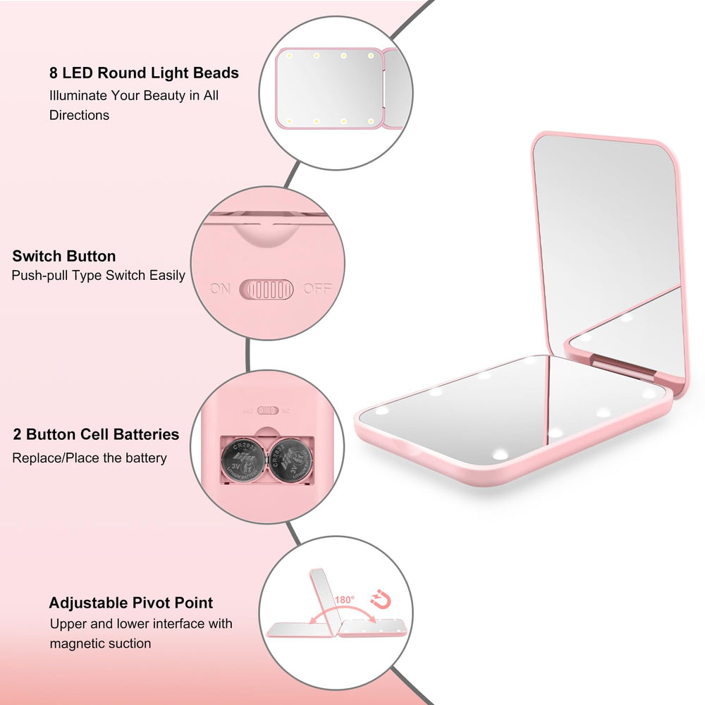 Kakuje espejo portátil ligero, ideal para bolso o viaje.