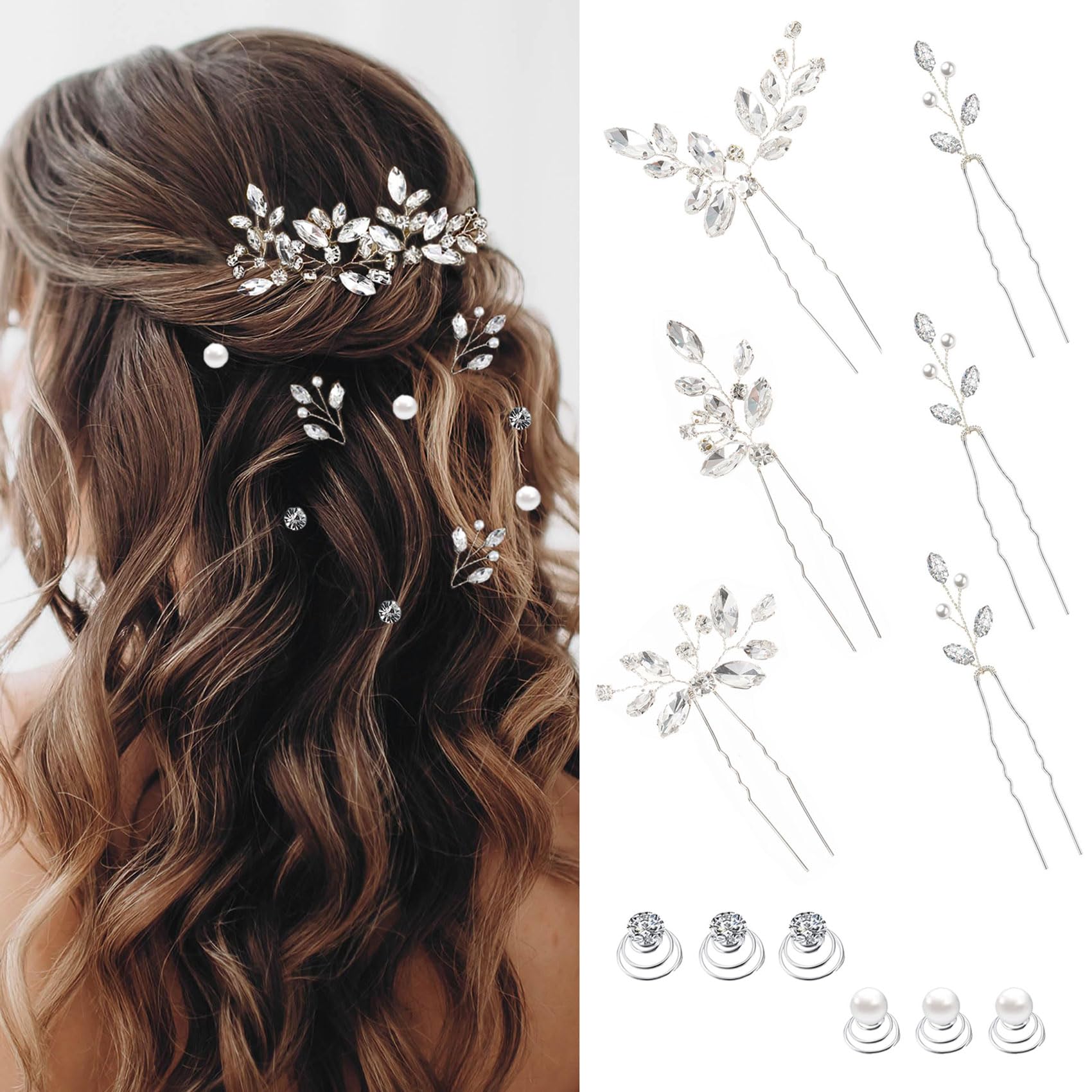 Kalolia pasadores cabello perla para novia, toque elegante para la coleta.