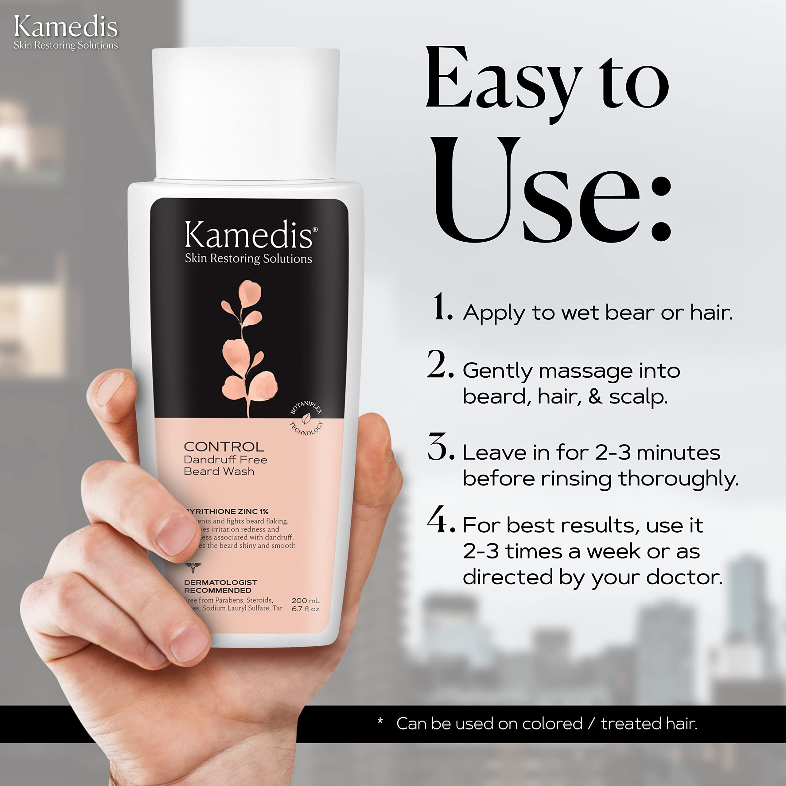 KAMEDIS Beard Wash textura suave en la barba, sensación limpia tras el lavado.