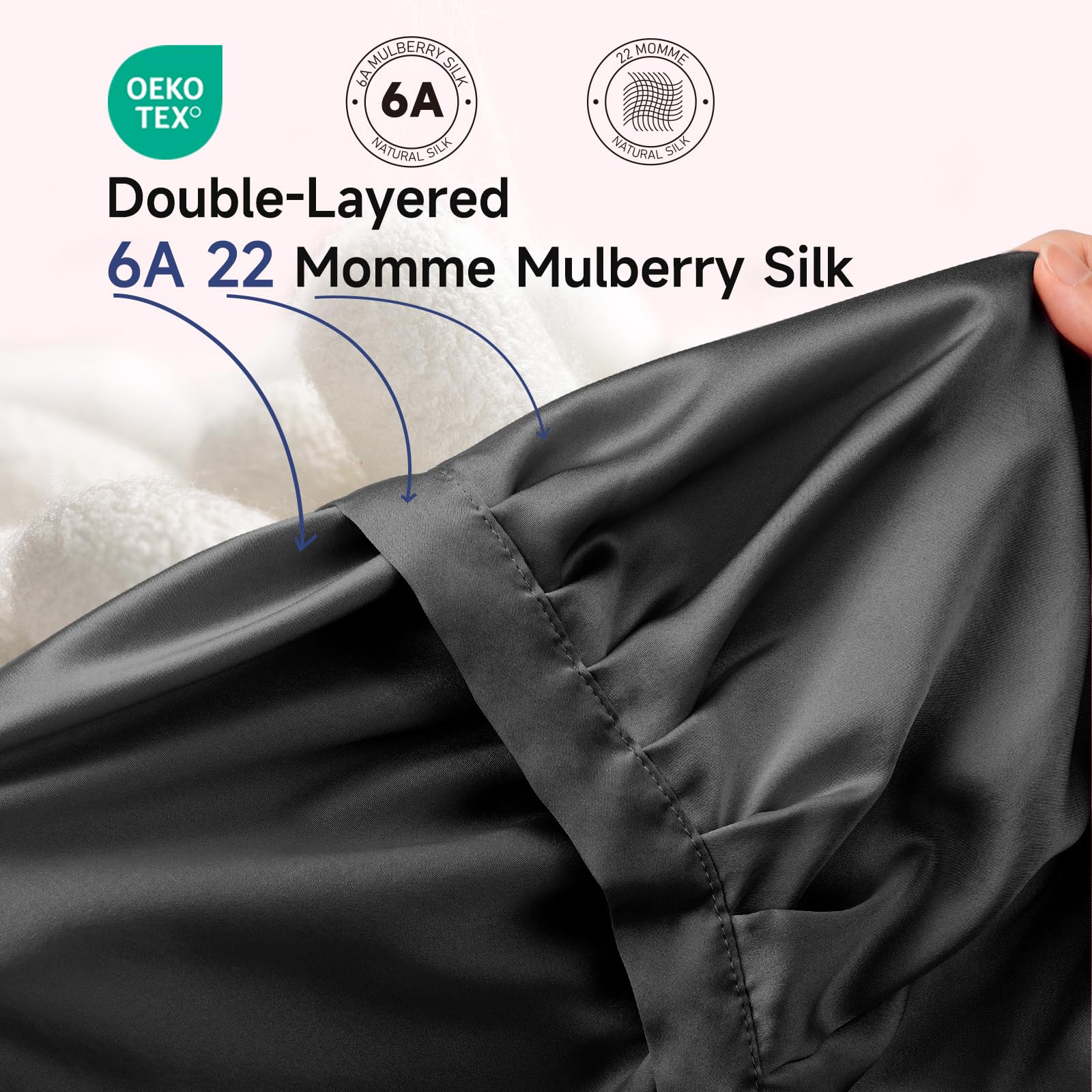 Kaome bonete doble capa de seda morera, mantiene la humedad para un cabello nutrido