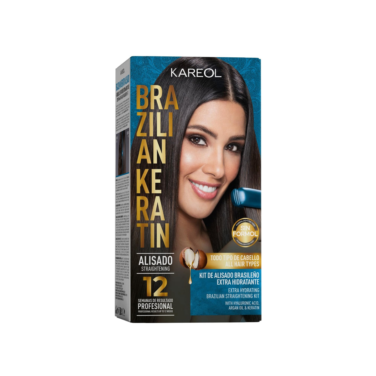 Kareol kit de alisado: empaque frontal que sugiere hidratación profunda.