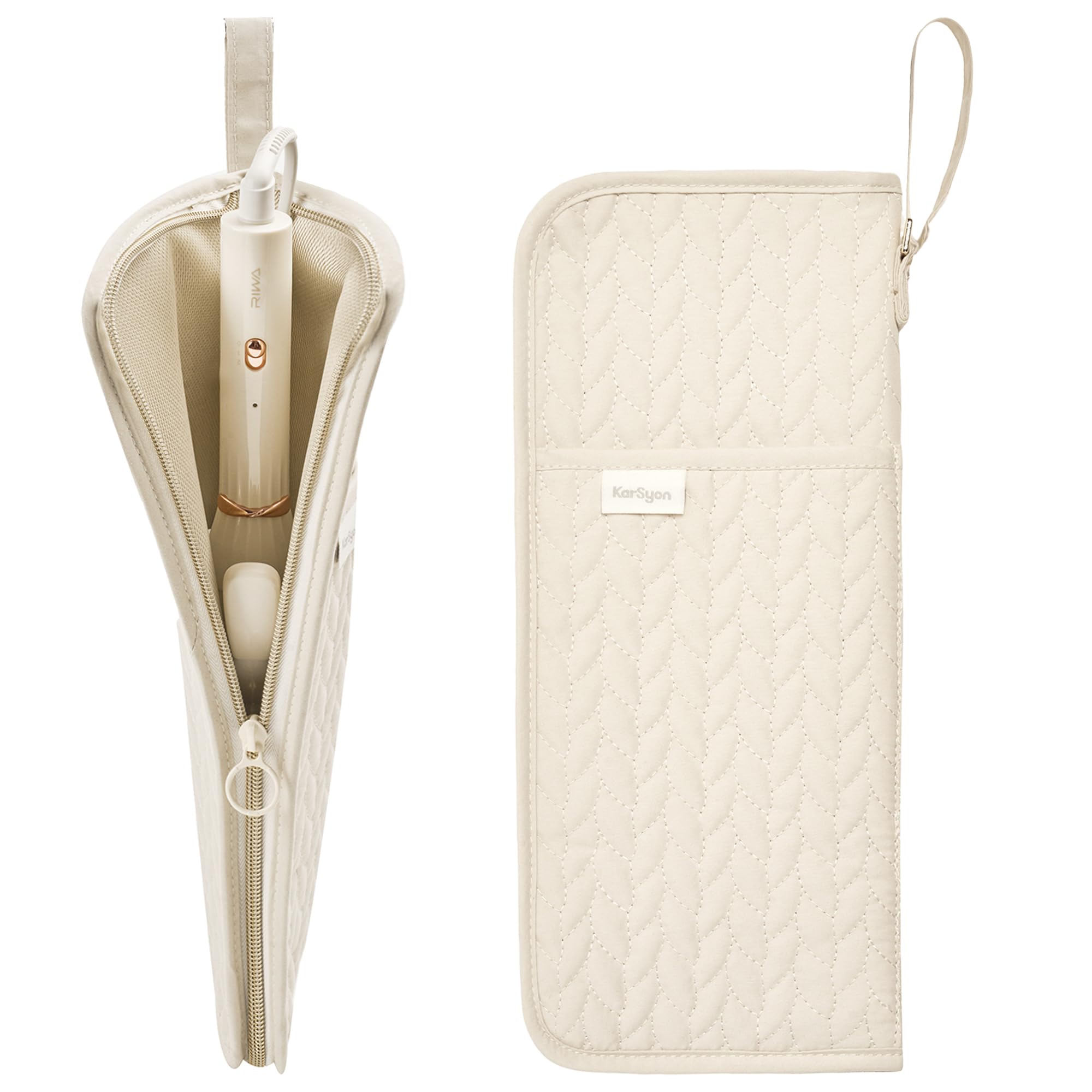 KarSyon organizador de herramientas con calor, estuche beige para ordenar planchas y rizadores