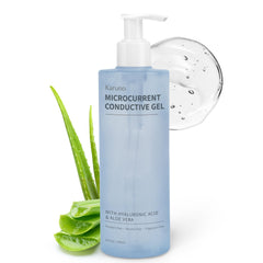 KARUNO gel conductivo 10oz, frente, para sesiones suaves con dispositivos faciales.
