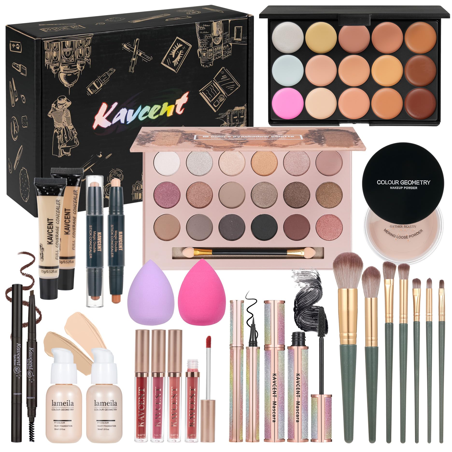 KAVCENT kit maquillaje: paleta de 18 colores para looks versátiles diarios.