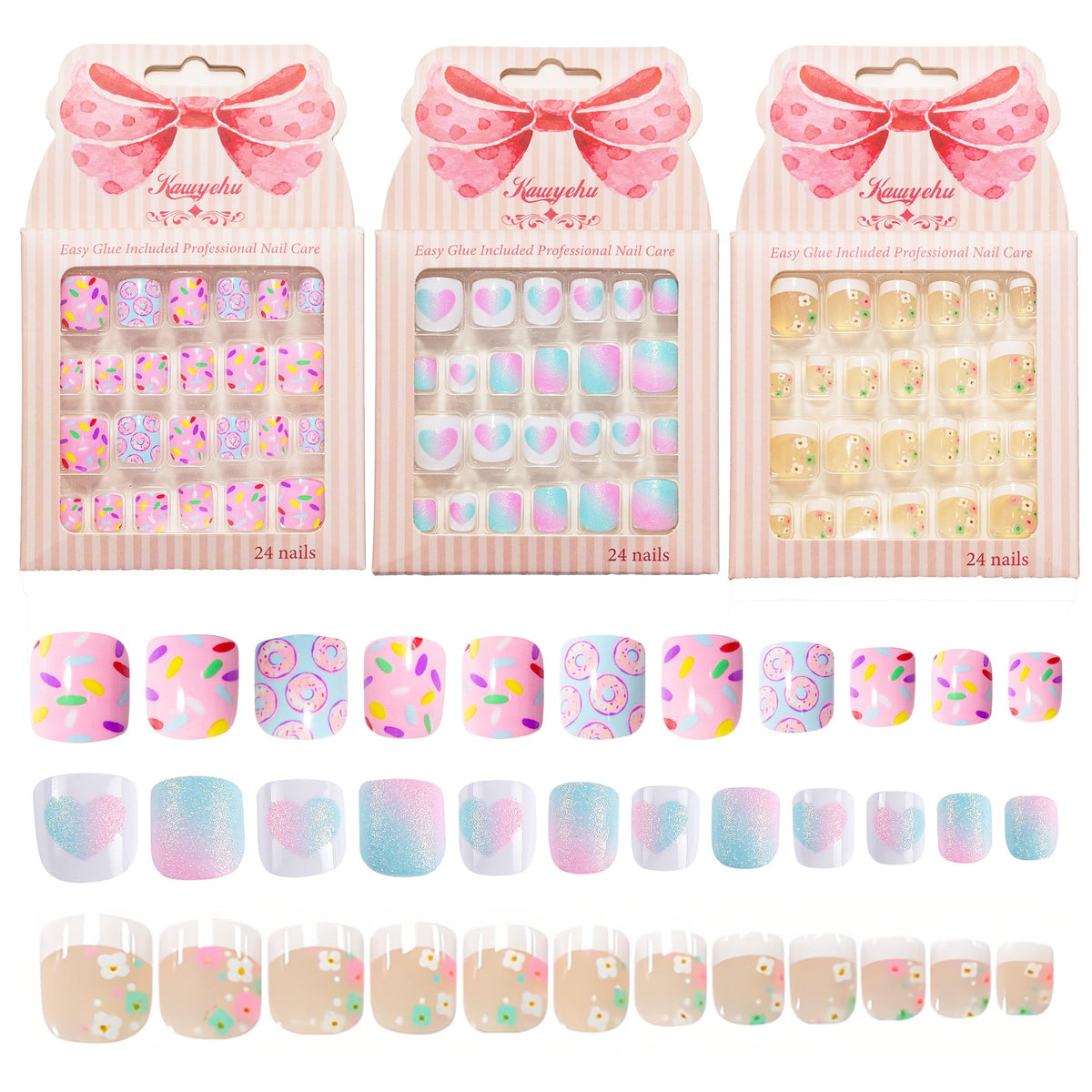 Kawyehu uñas Frances-Donut-Corazón, decoración divertida y duradera.