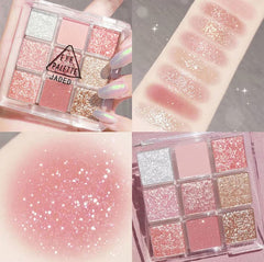 Paleta Kayswang de 9 sombras con brillo rosado para un aspecto luminoso