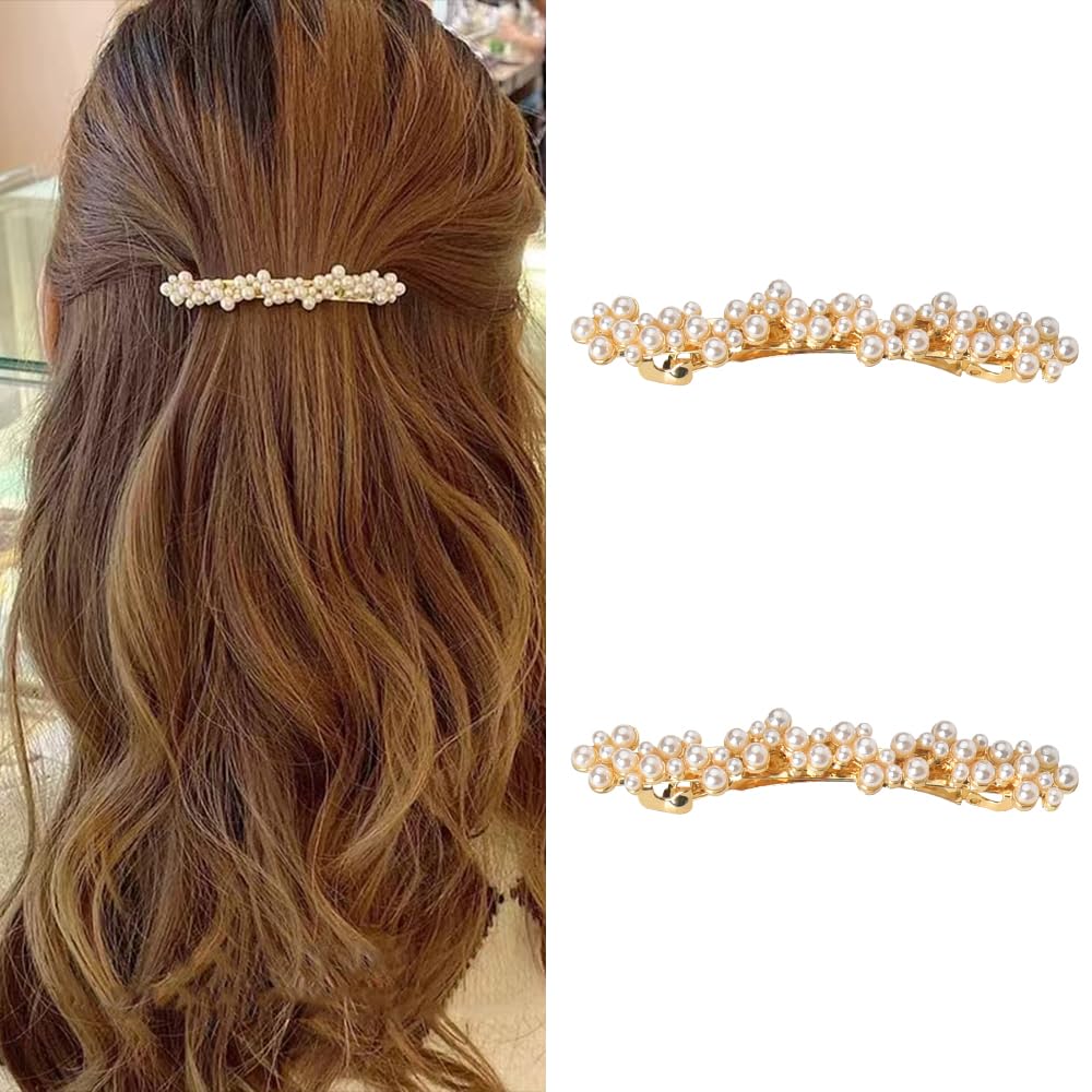 Barrette Kefley de perlas doradas para un look elegante en cualquier ocasión.