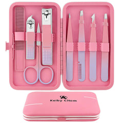 Keiby Citom set de pinzas de precisión para cejas y uñas, acabado rosa, vista frontal.