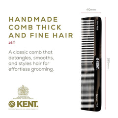 Kent 16T black graphite wide tooth detangler for thick or curly hair