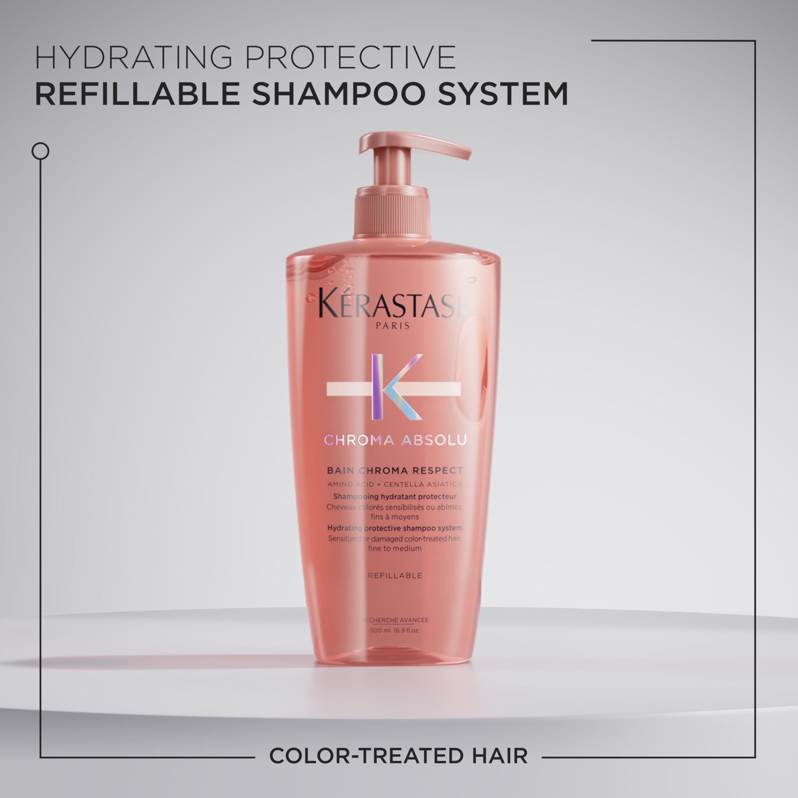 Kerastase Chroma Absolute envase trasero, describe ingredientes clave para hidratación duradera
