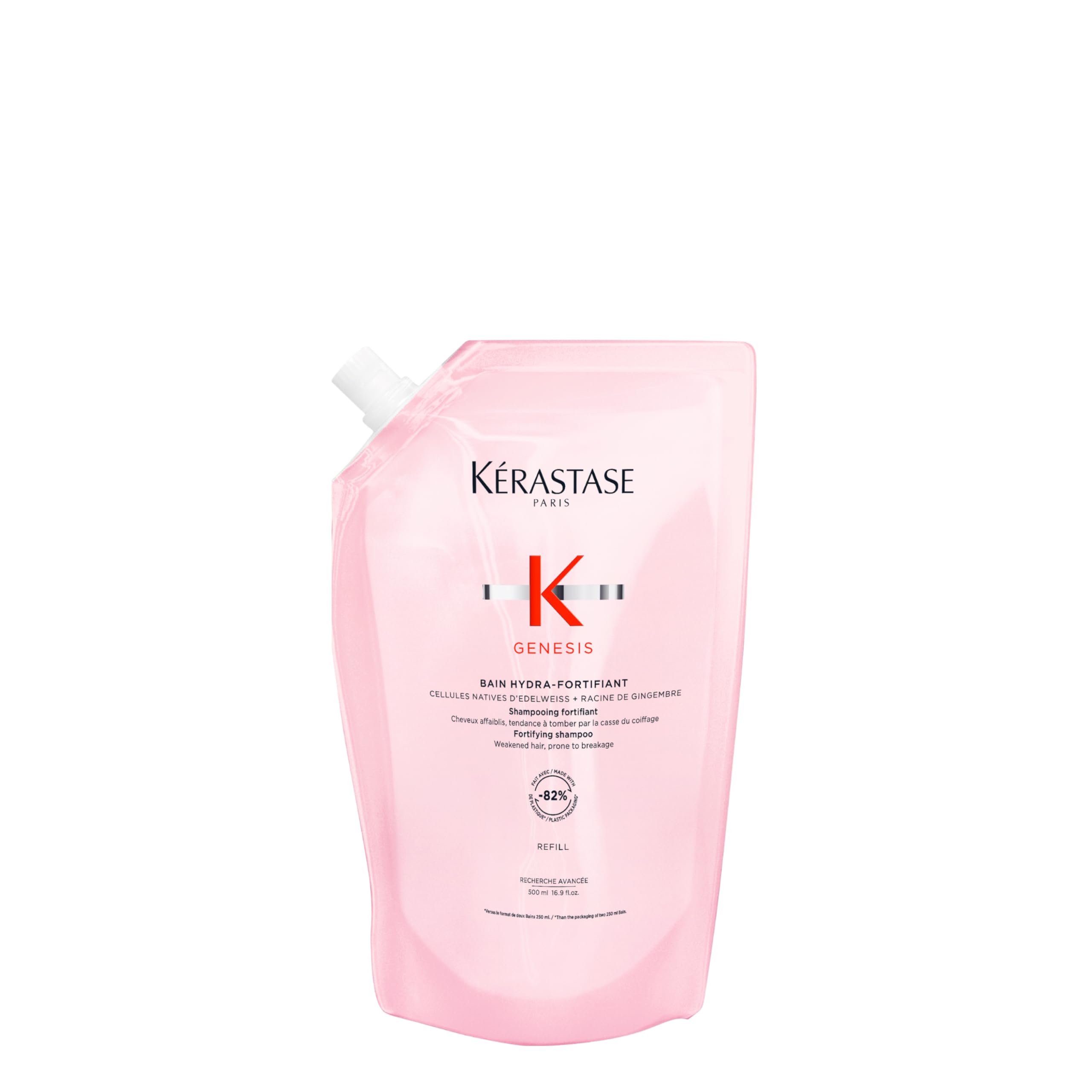 Kérastase Genesis Hydra-Fortifiant shampoo botella, envase práctico para uso diario y fortalecimiento del cabello.