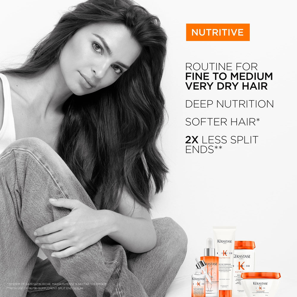 Sérum Nutritive intégré à une routine avec protection thermique.