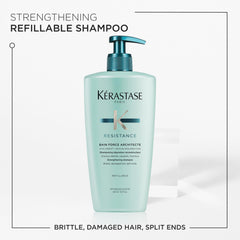 Kérastase Résistance Force Architecte, textura crema muestra cabello suave tras lavado.