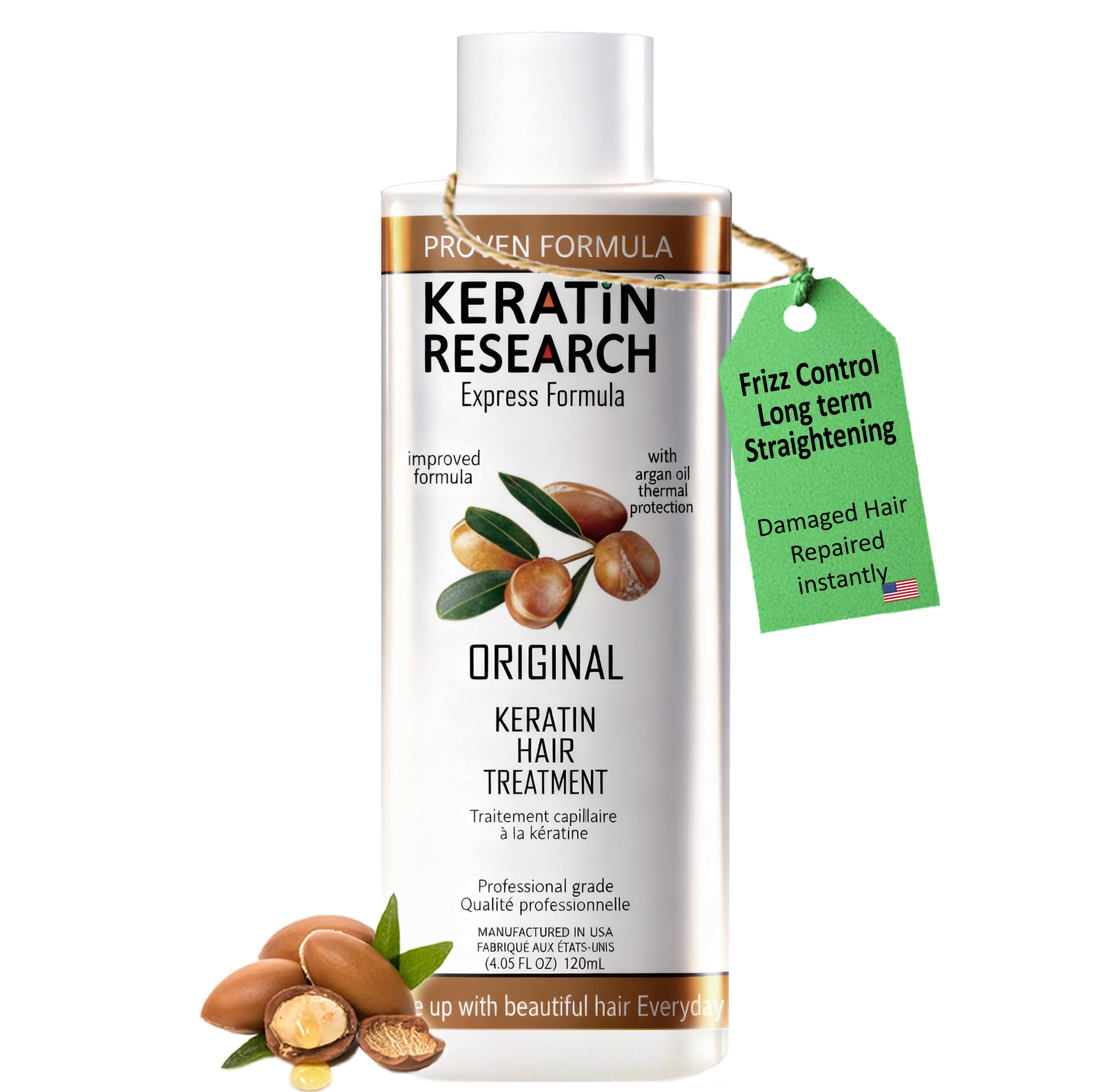 KERATIN RESEARCH botella 120ml keratina brasilena para brillo y suavidad.
