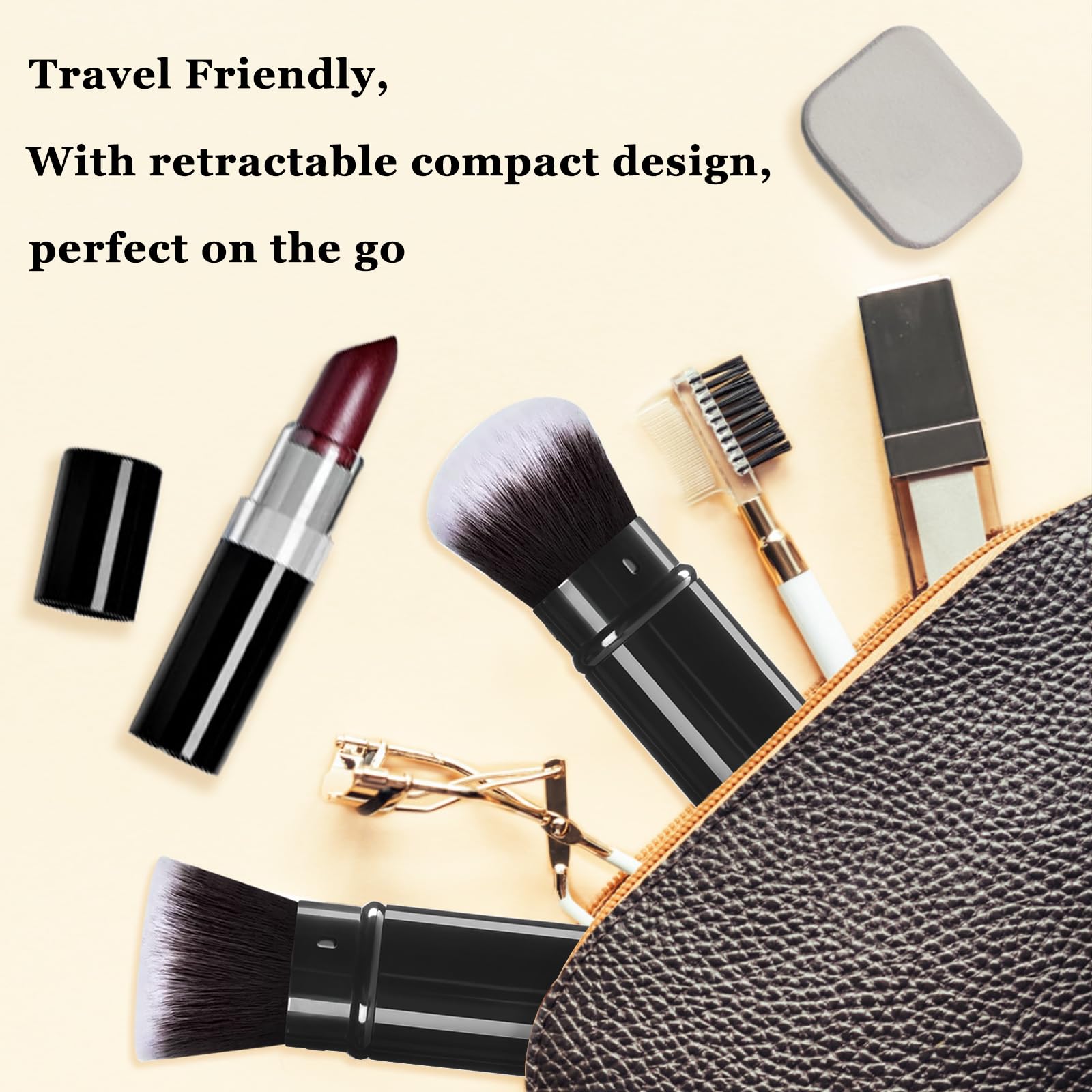 Brocha Keriloo kabuki, diseño compacto para viaje y retoques rápidos.