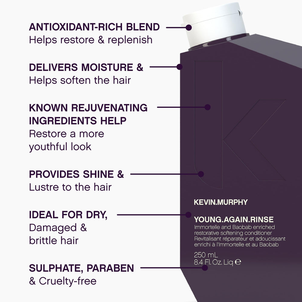 KEVIN.MURPHY Young.AGAIN.RINSE – flacon sans sulfates et sans parabènes pour cuir chevelu sensible.