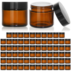 KEYWING tarros vidrio ámbar 2oz con tapas negras, protección UV para cosméticos.