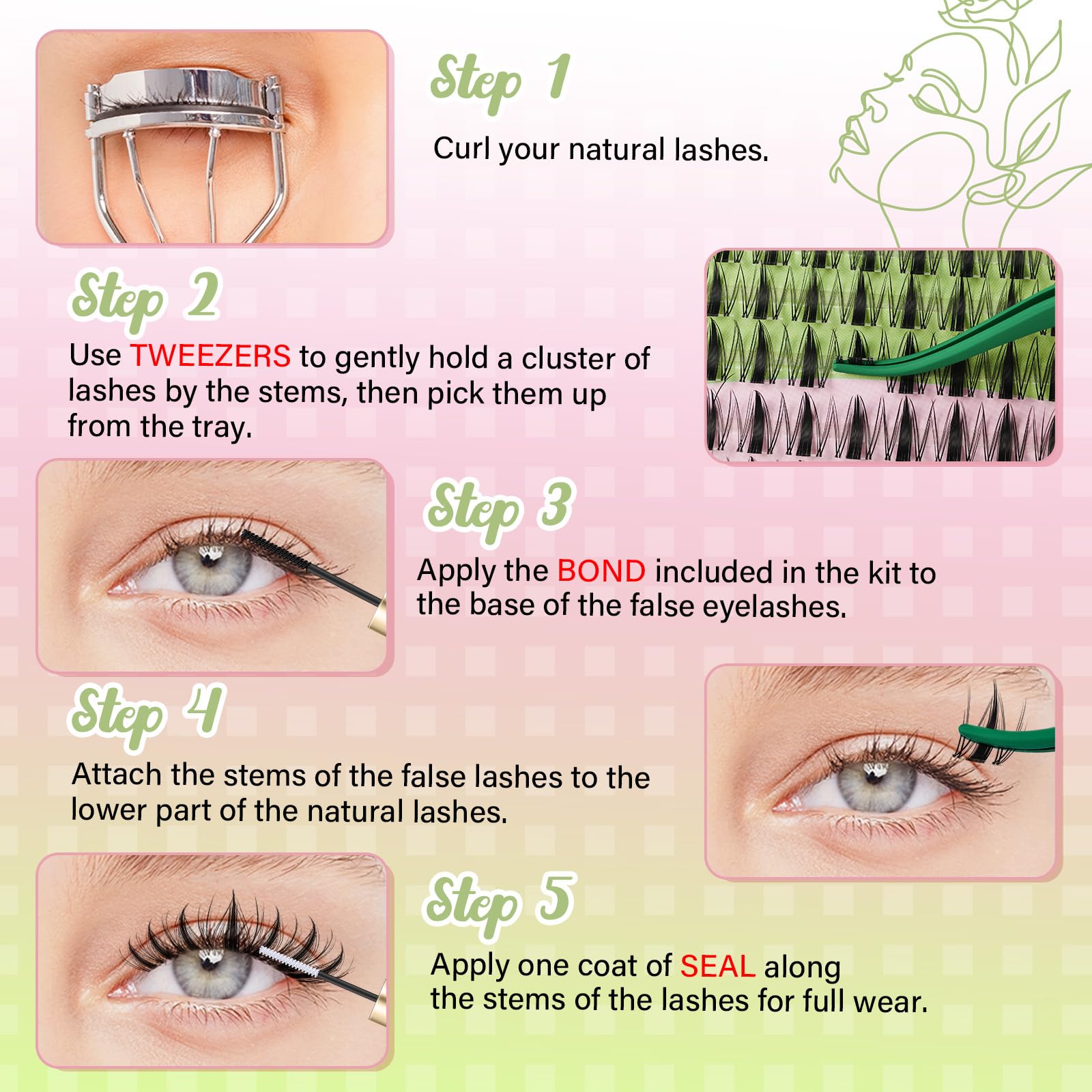 KEYYOU kit grappes cils féériques – 144 pièces cils D-Curl invisibles