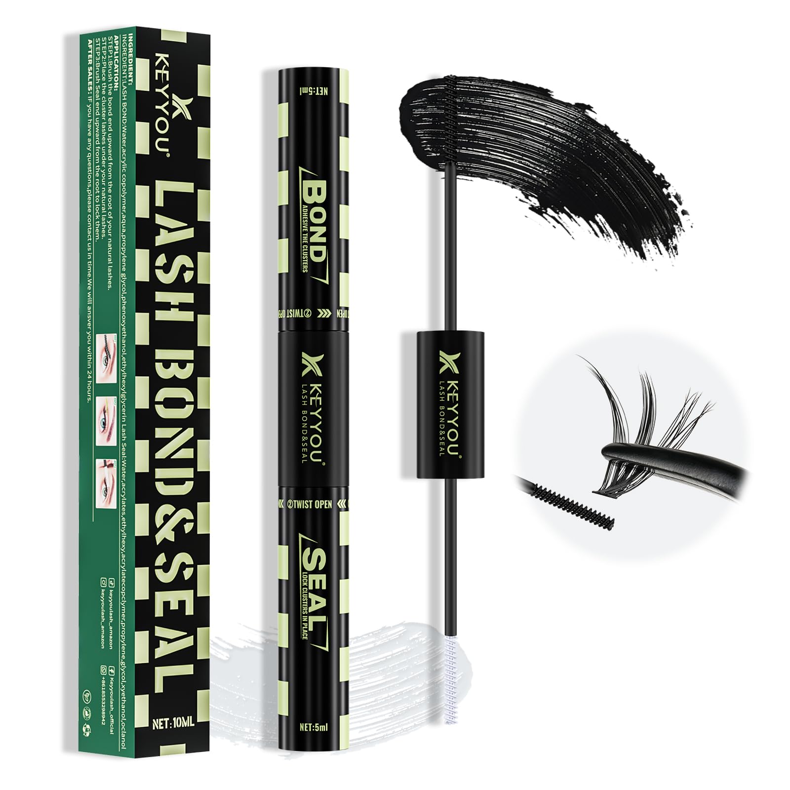 KEYYOU Lash Bond & Seal double-ended design for quick lash fixation and longer wear